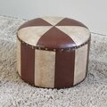 International Caravan Faux Leather Mini Round Stool, Mixed Patch Work YWLF-2526-MX